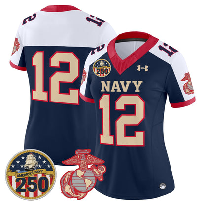 Women's Navy Midshipmen Vapor USMC Premier Jersey - 250th Anniversary Patch - All Stitched