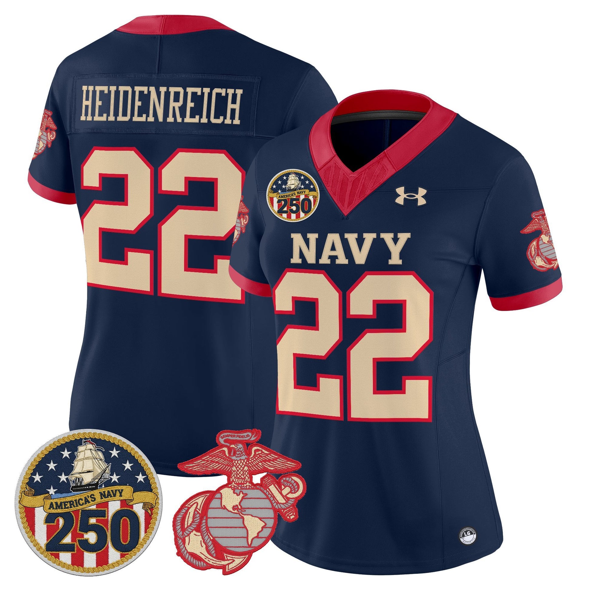 Women's Navy Midshipmen Vapor USMC Premier Jersey - 250th Anniversary Patch - All Stitched