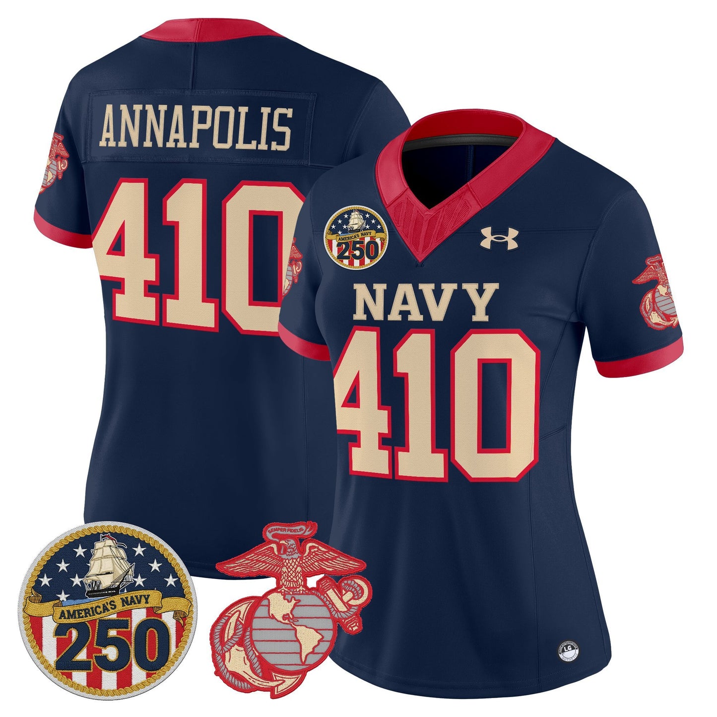 Women's Navy Midshipmen Vapor USMC Premier Jersey - 250th Anniversary Patch - All Stitched