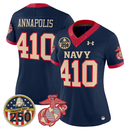 Women's Navy Midshipmen Vapor USMC Premier Jersey - 250th Anniversary Patch - All Stitched