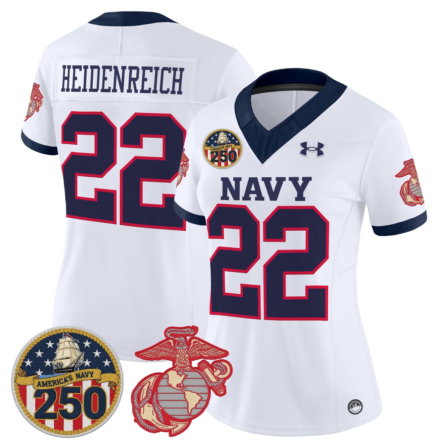 Women's Navy Midshipmen Vapor USMC Premier Jersey - 250th Anniversary Patch - All Stitched