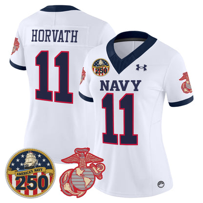 Women's Navy Midshipmen Vapor USMC Premier Jersey - 250th Anniversary Patch - All Stitched