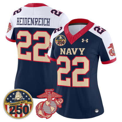 Women's Navy Midshipmen Vapor USMC Premier Jersey - 250th Anniversary Patch - All Stitched
