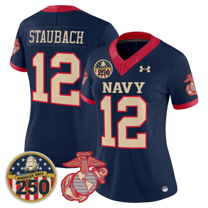 Women's Navy Midshipmen Vapor USMC Premier Jersey - 250th Anniversary Patch - All Stitched