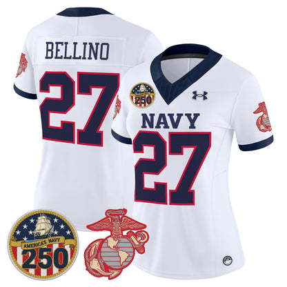 Women's Navy Midshipmen Vapor USMC Premier Jersey - 250th Anniversary Patch - All Stitched