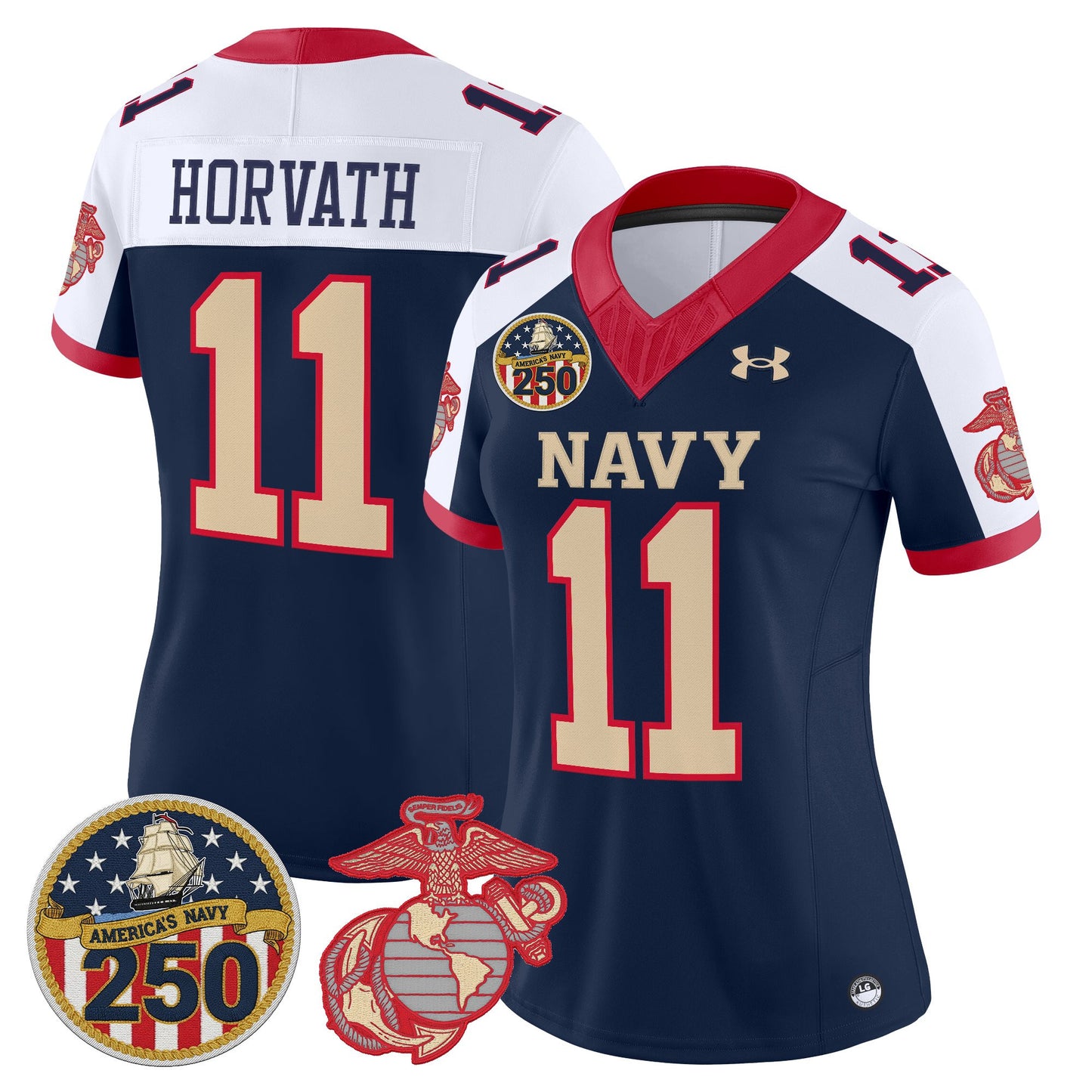 Women's Navy Midshipmen Vapor USMC Premier Jersey - 250th Anniversary Patch - All Stitched