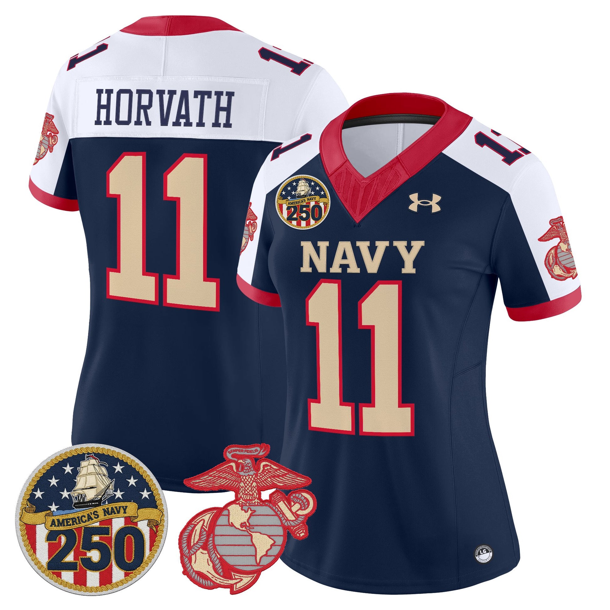 Women's Navy Midshipmen Vapor USMC Premier Jersey - 250th Anniversary Patch - All Stitched