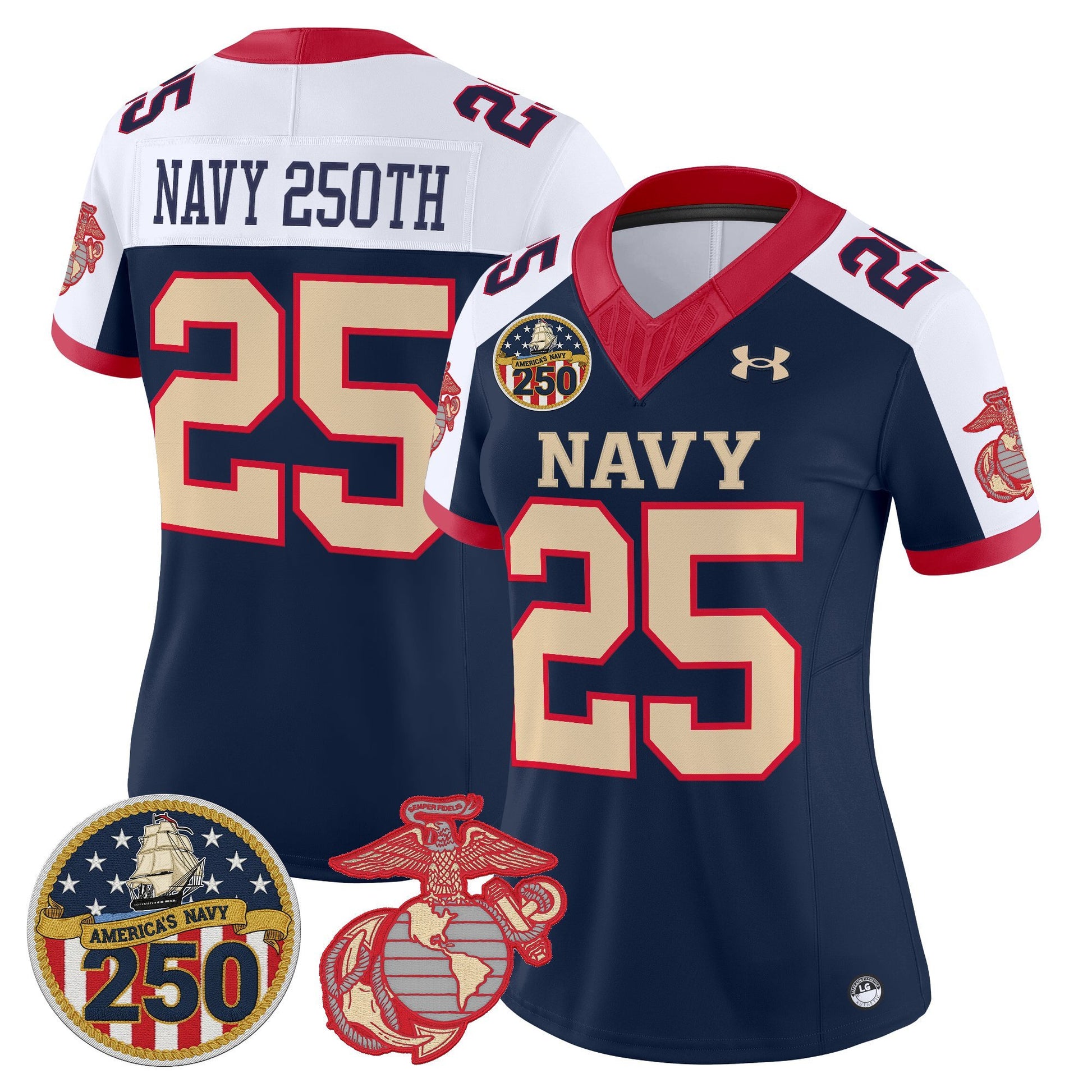 Women's Navy Midshipmen Vapor USMC Premier Jersey - 250th Anniversary Patch - All Stitched