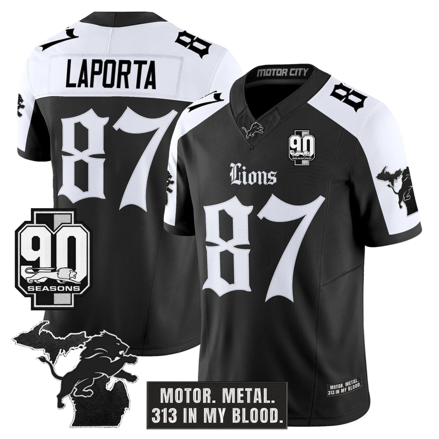 DET 'Gothic Motor Grit Edition' 90th Season Patch Vapor Limited Jersey - All Stitched