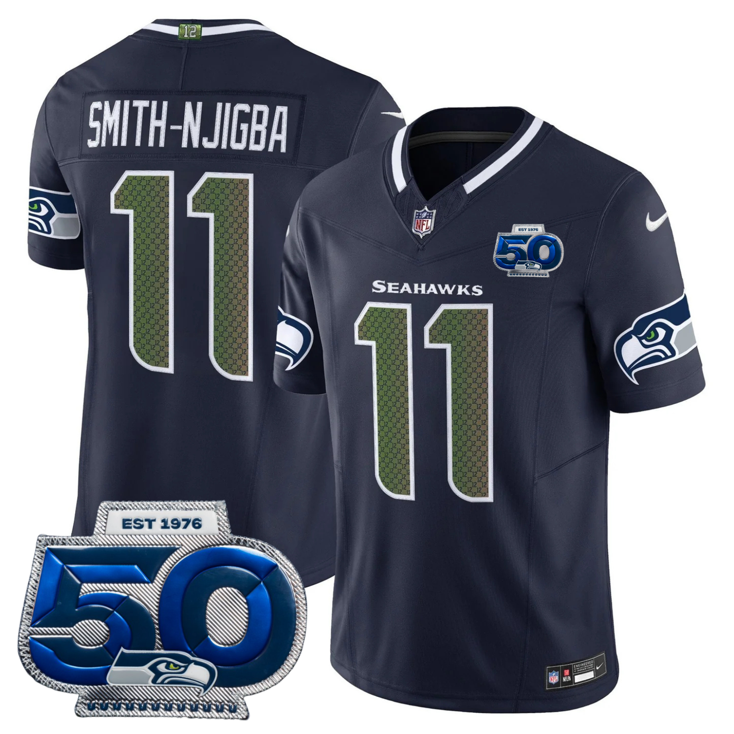 Seattle Seahawks 2025 "Rivalries" 50th Season Patch Vapor Limited Jersey - All Stitched