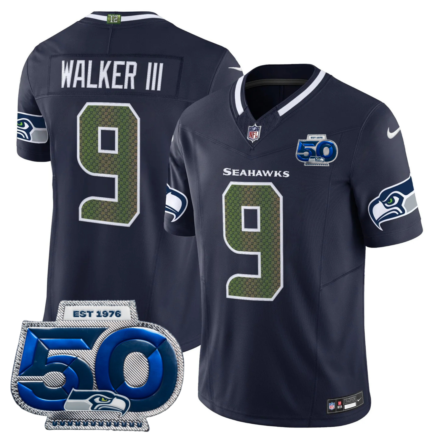 Seattle Seahawks 2025 "Rivalries" 50th Season Patch Vapor Limited Jersey - All Stitched