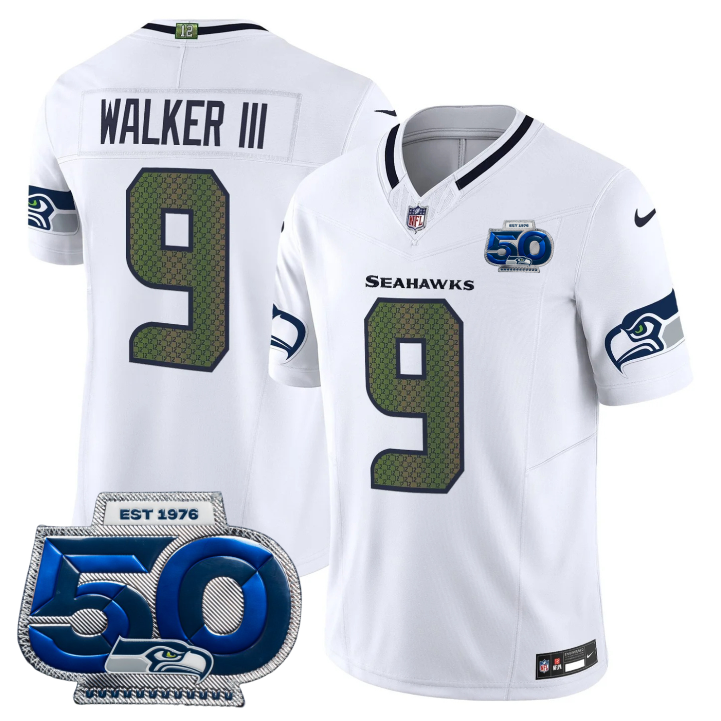 Seattle Seahawks 2025 "Rivalries" 50th Season Patch Vapor Limited Jersey - All Stitched