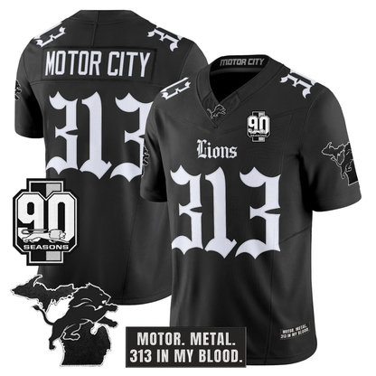 DET 'Gothic Motor Grit Edition' 90th Season Patch Vapor Limited Jersey - All Stitched