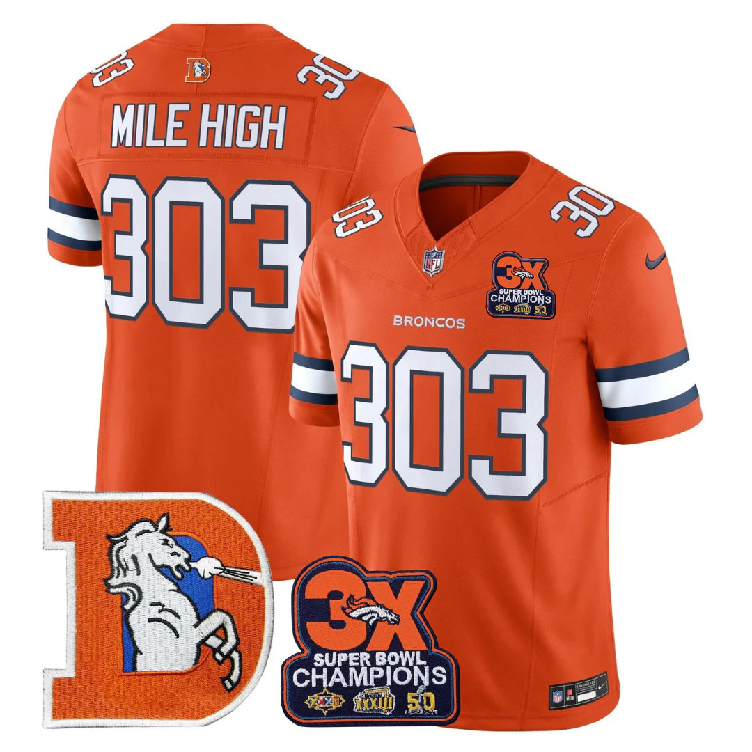 DEN Throwback 3-Times Champions Patch Vapor Limited Jersey - All Stitched