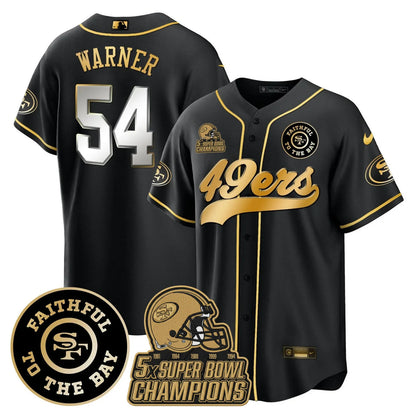 49ers Faithful To The Bay & 5x Champions Patch Baseball Jersey - All Stitched
