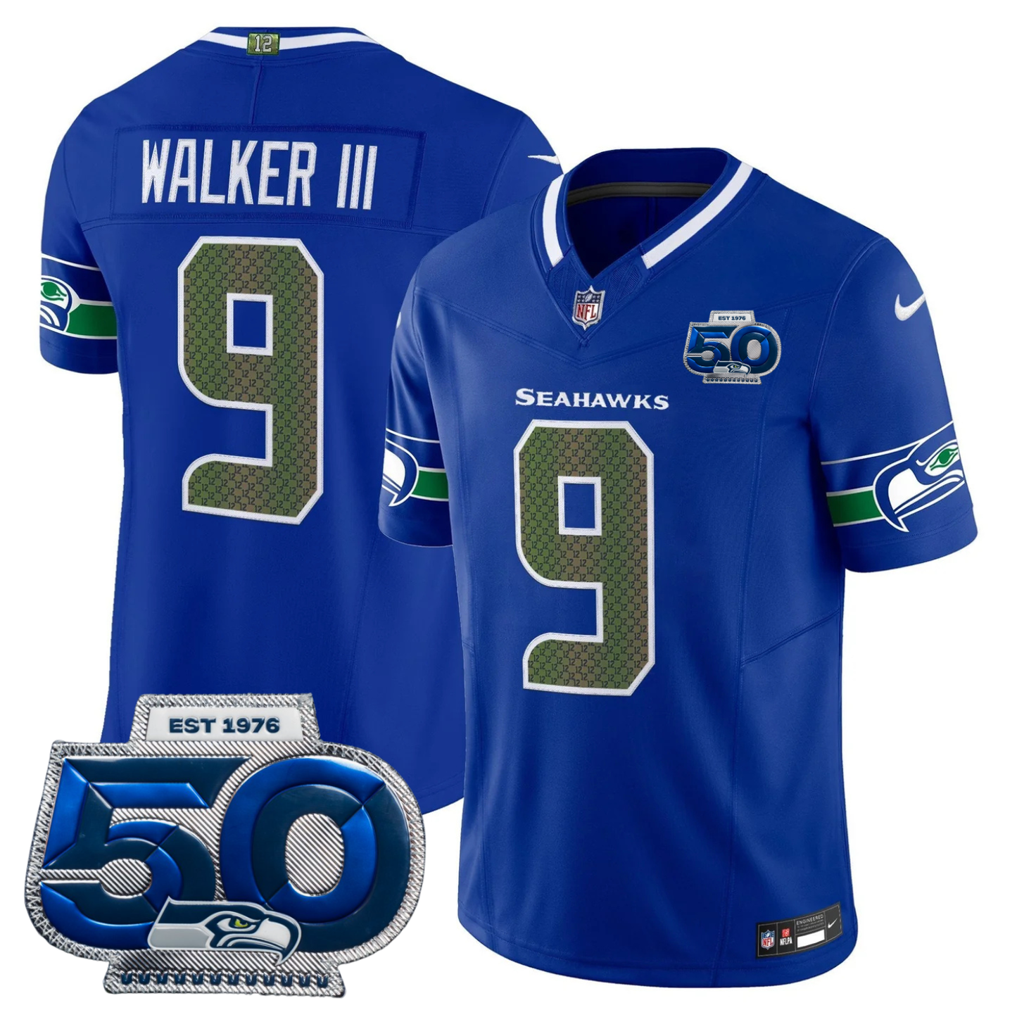 Seattle Seahawks 2025 "Rivalries" 50th Season Patch Vapor Limited Jersey - All Stitched