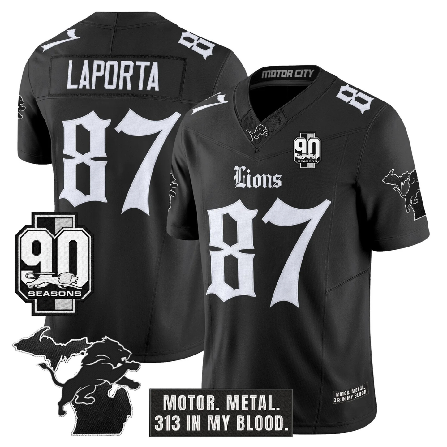 DET 'Gothic Motor Grit Edition' 90th Season Patch Vapor Limited Jersey - All Stitched