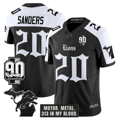 DET 'Gothic Motor Grit Edition' 90th Season Patch Vapor Limited Jersey - All Stitched