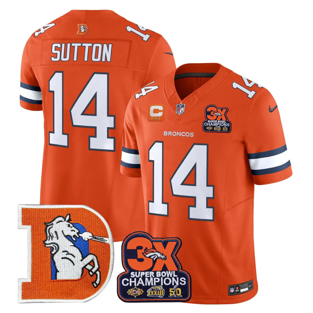 DEN Throwback 3-Times Champions Patch Vapor Limited Jersey - All Stitched