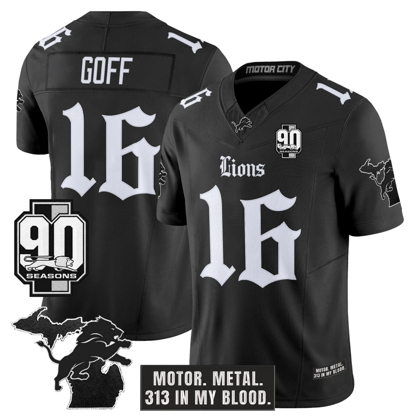 DET 'Gothic Motor Grit Edition' 90th Season Patch Vapor Limited Jersey - All Stitched