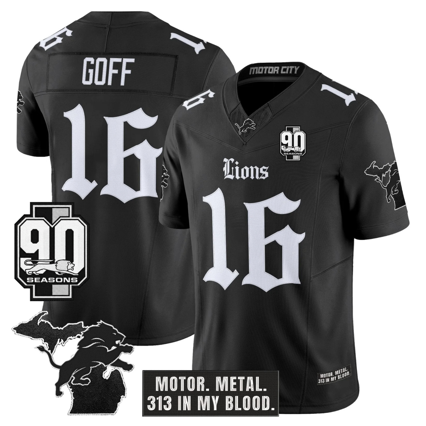 DET 'Gothic Motor Grit Edition' 90th Season Patch Vapor Limited Jersey - All Stitched