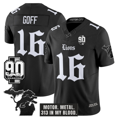 DET 'Gothic Motor Grit Edition' 90th Season Patch Vapor Limited Jersey - All Stitched