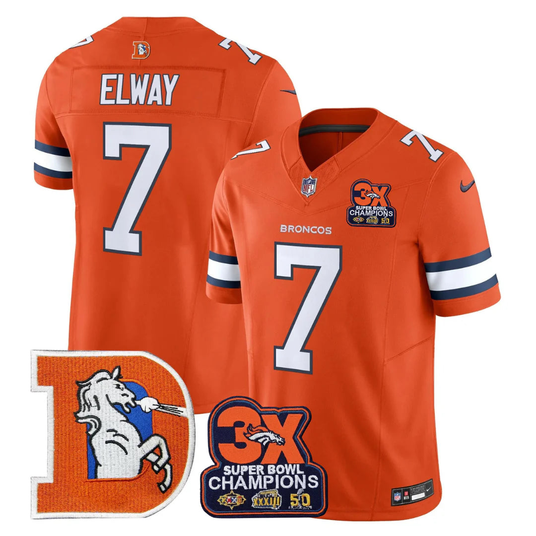 DEN Throwback 3-Times Champions Patch Vapor Limited Jersey - All Stitched