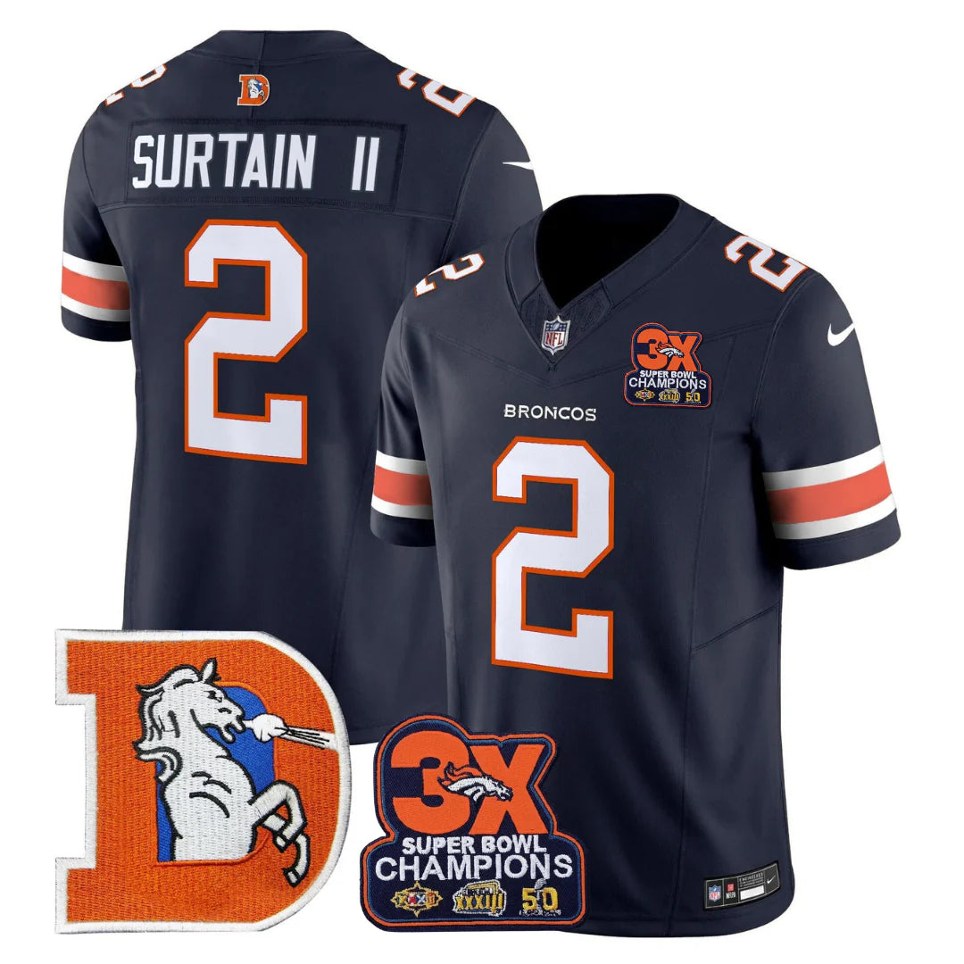 DEN Throwback 3-Times Champions Patch Vapor Limited Jersey - All Stitched