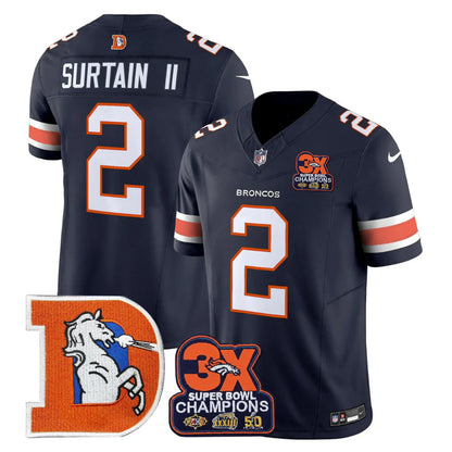 DEN Throwback 3-Times Champions Patch Vapor Limited Jersey - All Stitched