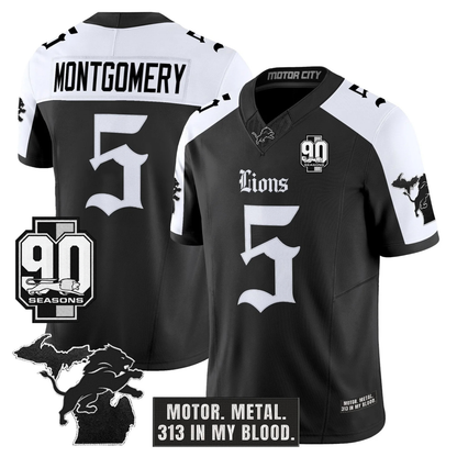 DET 'Gothic Motor Grit Edition' 90th Season Patch Vapor Limited Jersey - All Stitched