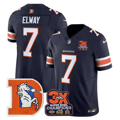 DEN Throwback 3-Times Champions Patch Vapor Limited Jersey - All Stitched