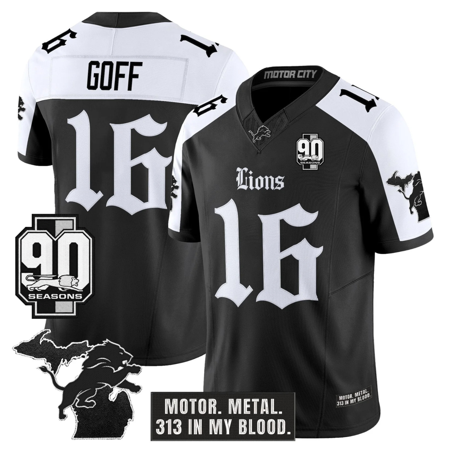 DET 'Gothic Motor Grit Edition' 90th Season Patch Vapor Limited Jersey - All Stitched