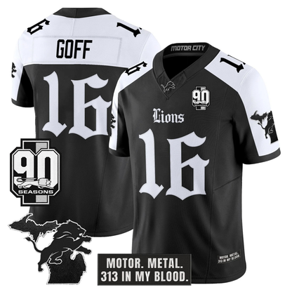 DET 'Gothic Motor Grit Edition' 90th Season Patch Vapor Limited Jersey - All Stitched