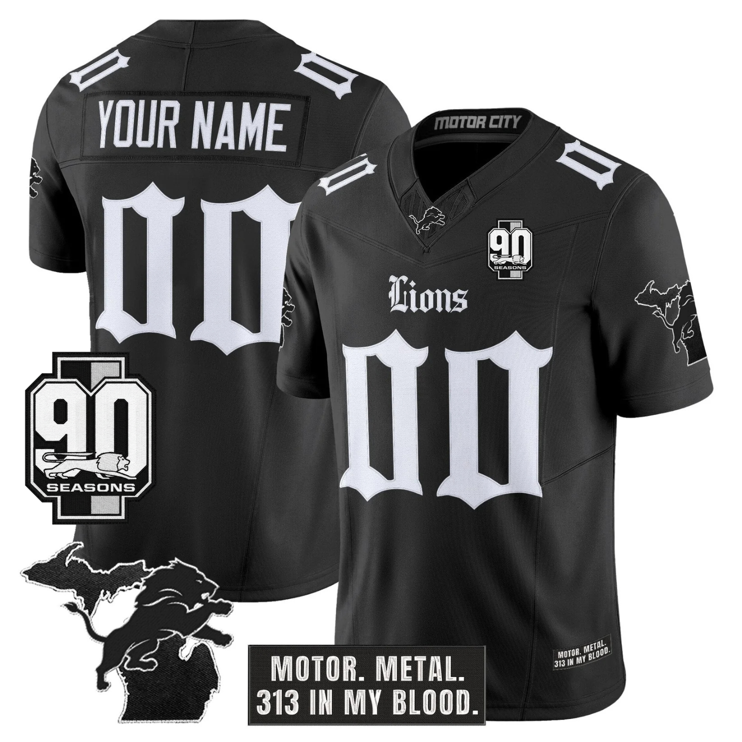 DET 'Gothic Motor Grit Edition' 90th Season Patch Vapor Limited Jersey - All Stitched
