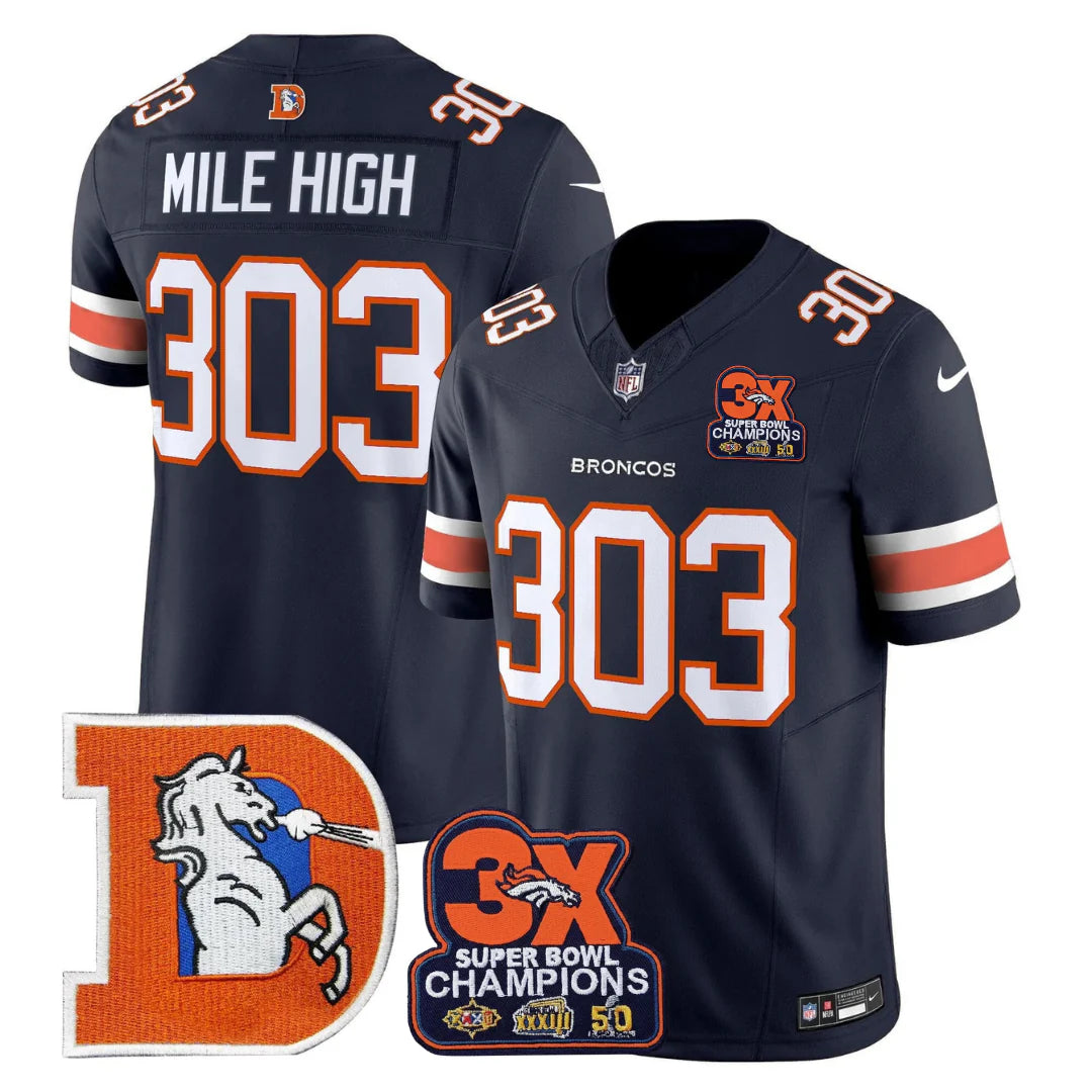 DEN Throwback 3-Times Champions Patch Vapor Limited Jersey - All Stitched