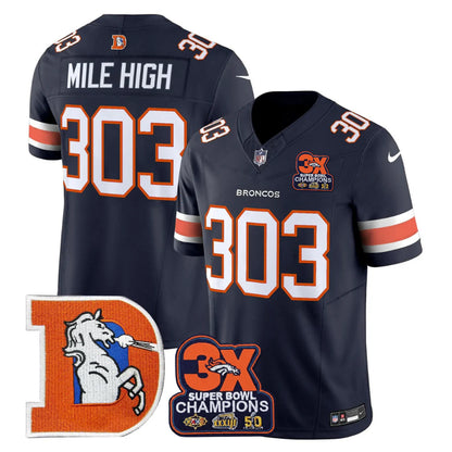 DEN Throwback 3-Times Champions Patch Vapor Limited Jersey - All Stitched