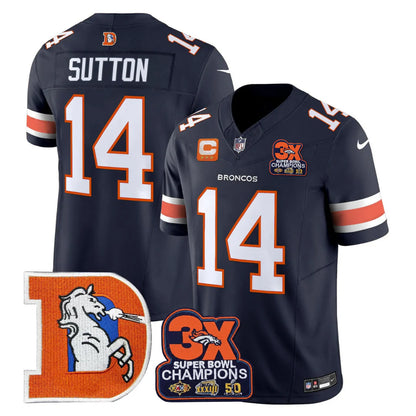 DEN Throwback 3-Times Champions Patch Vapor Limited Jersey - All Stitched