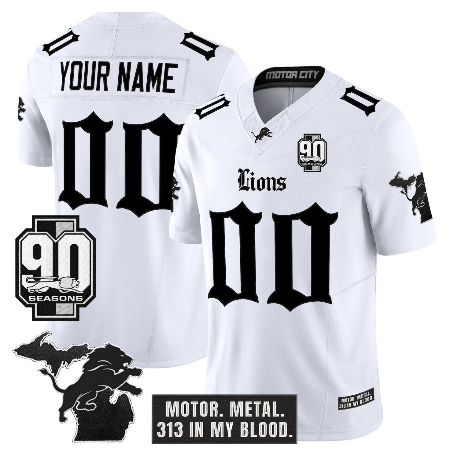 DET 'Gothic Motor Grit Edition' 90th Season Patch Vapor Limited Jersey - All Stitched