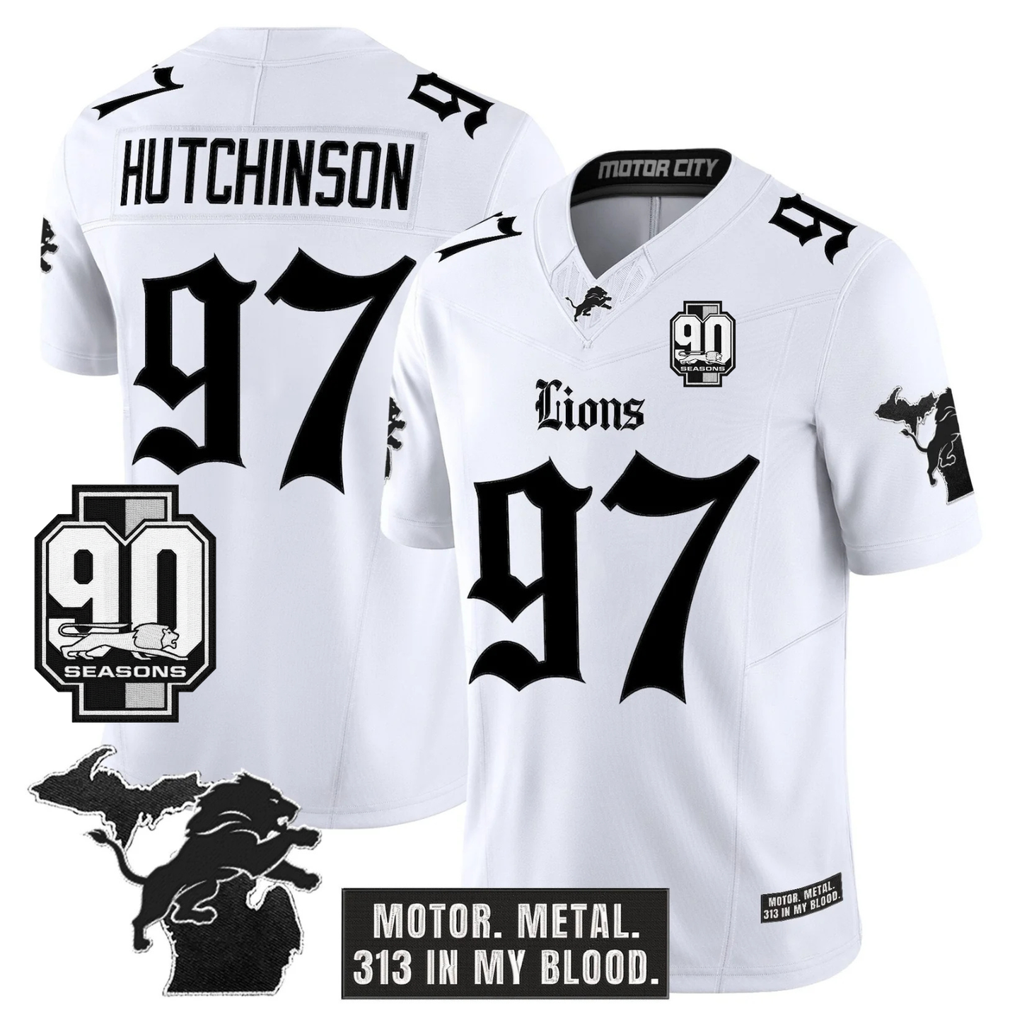 DET 'Gothic Motor Grit Edition' 90th Season Patch Vapor Limited Jersey - All Stitched