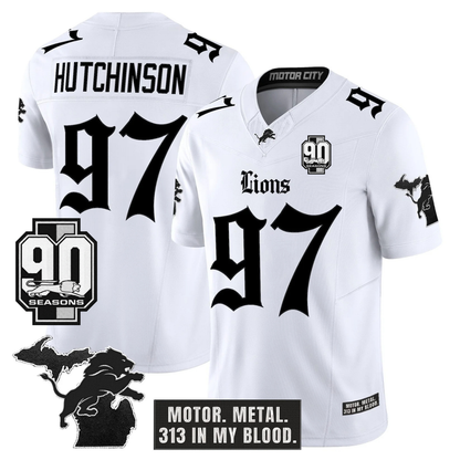 DET 'Gothic Motor Grit Edition' 90th Season Patch Vapor Limited Jersey - All Stitched