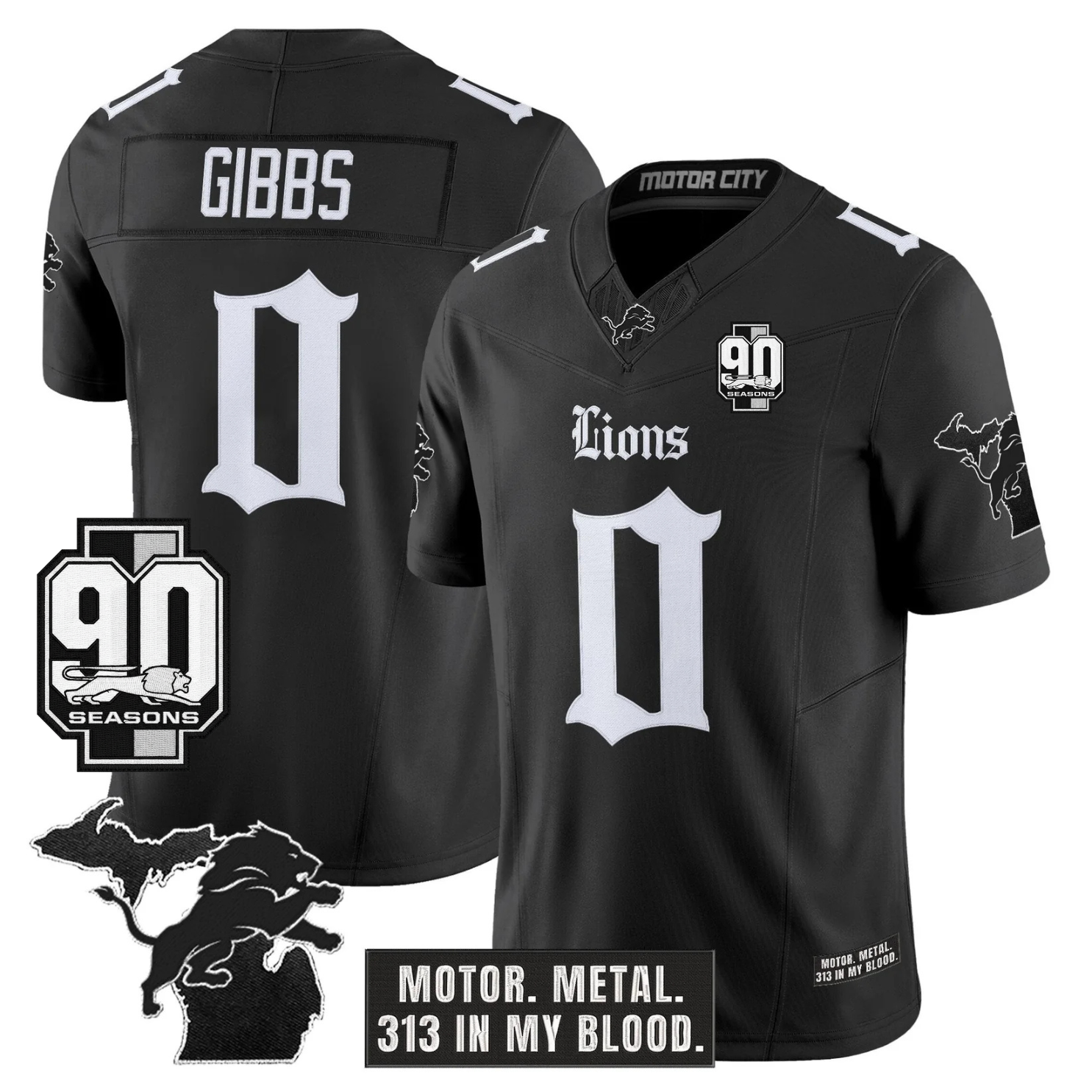 DET 'Gothic Motor Grit Edition' 90th Season Patch Vapor Limited Jersey - All Stitched