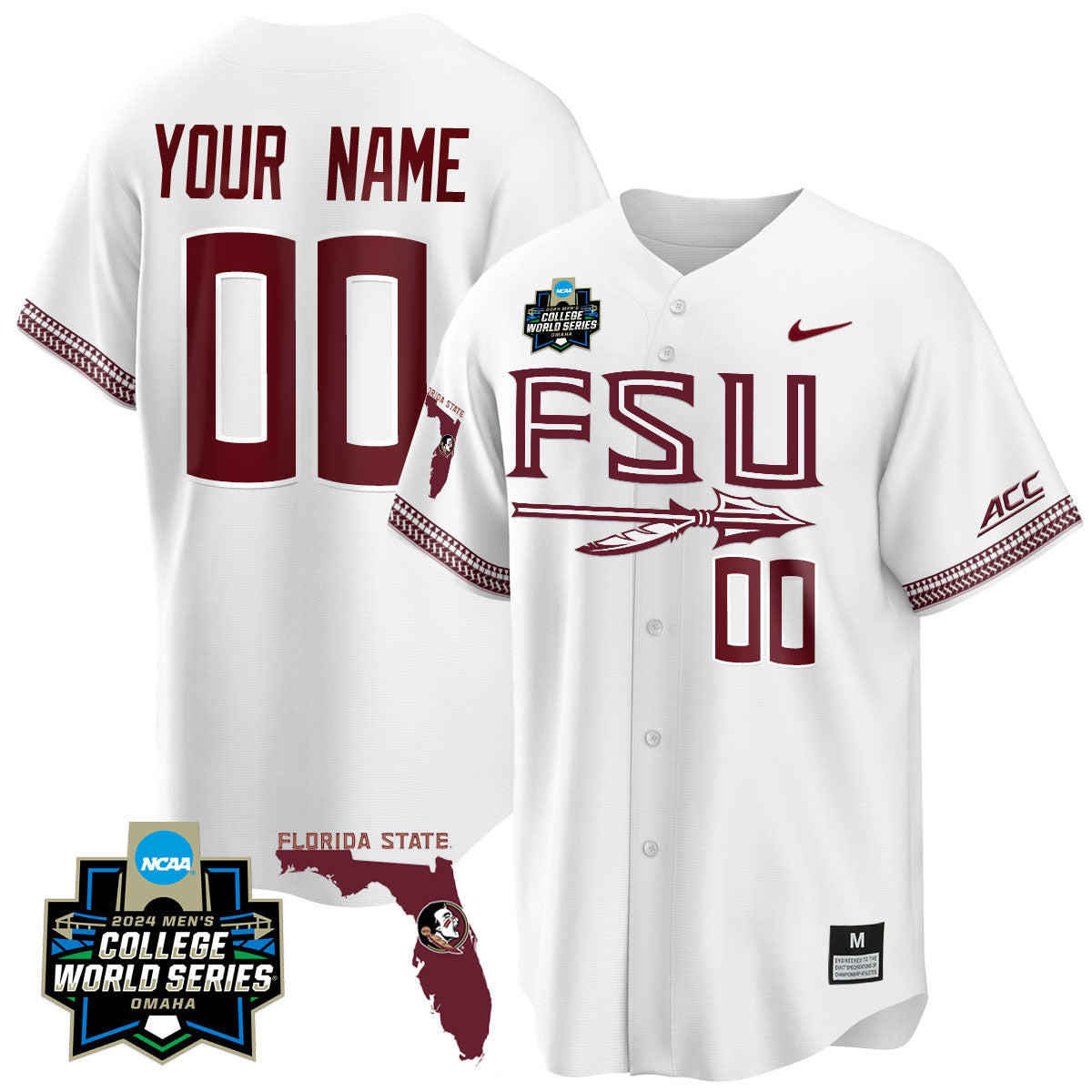 Custom FSU 2024 College World Series Vapor Limited Jersey V1 - All Stitched