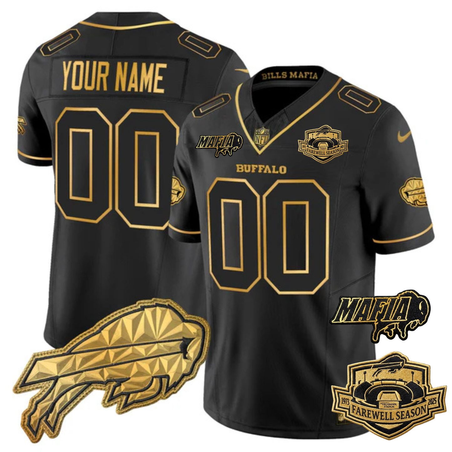 BUF Mafia 2025 "Rivalries" Gold Vapor Limited Custom Jersey - All Stitched