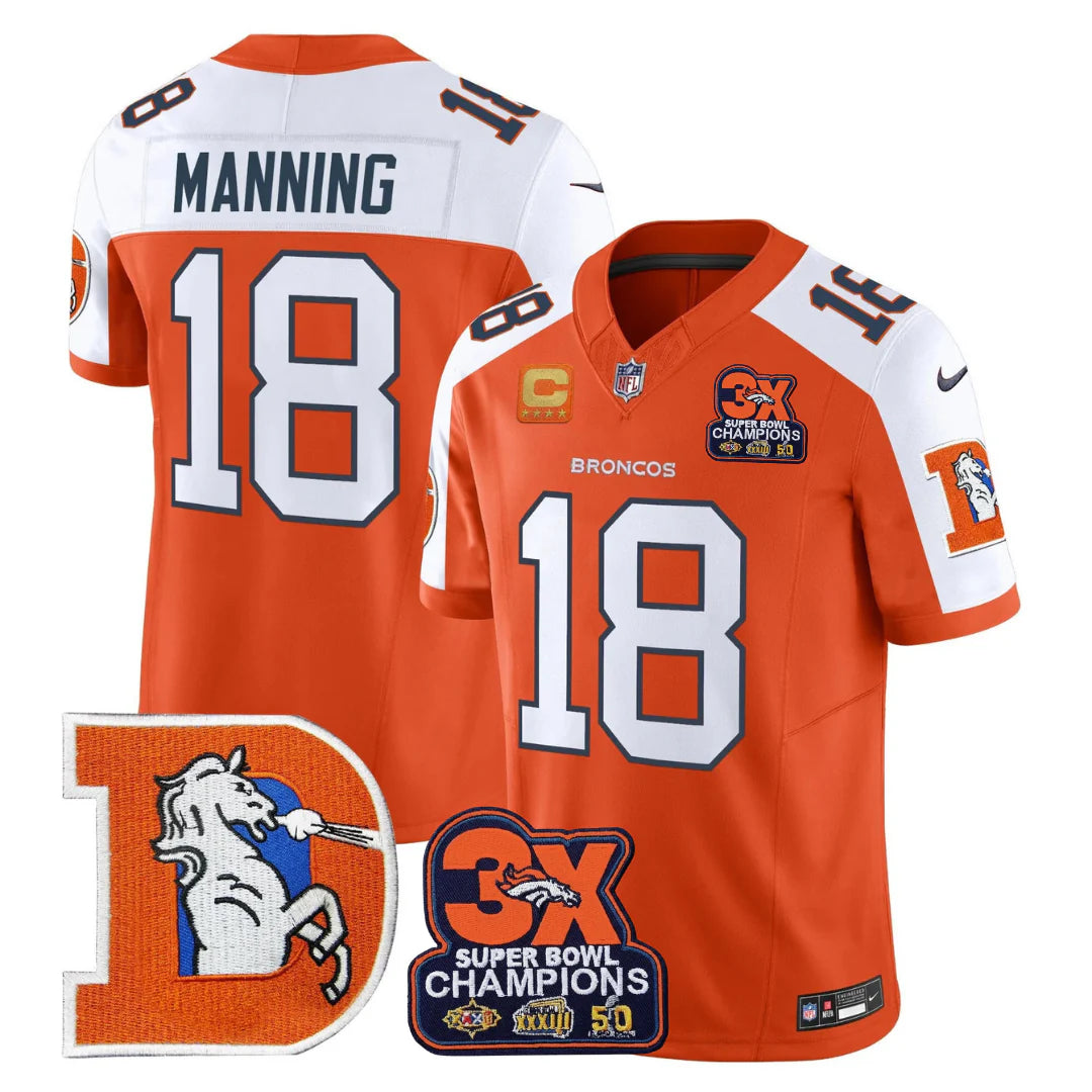 DEN Throwback 3-Times Champions Patch Vapor Limited Jersey - All Stitched