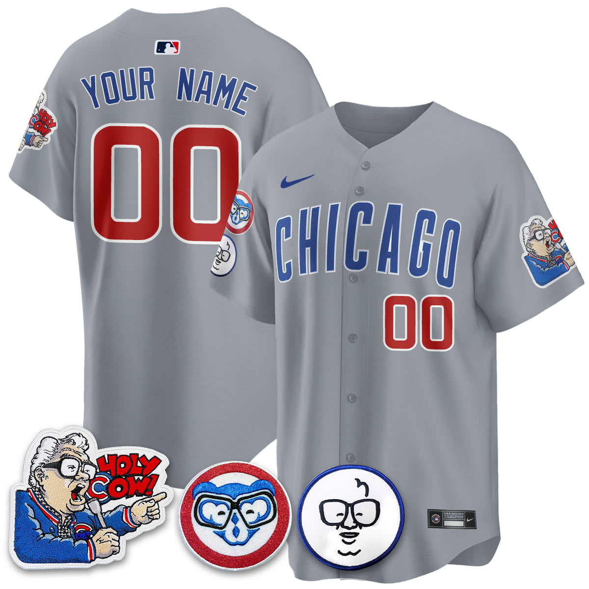 Chicago Cubs Custom Jersey - Harry Caray "Holy Cow" Patch - All Stitched