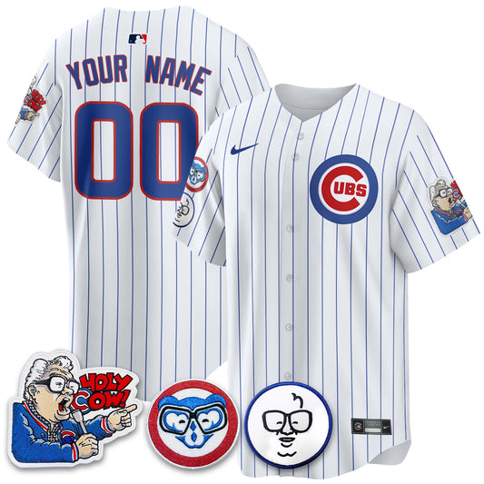 Chicago Cubs Custom Jersey - Harry Caray "Holy Cow" Patch - All Stitched