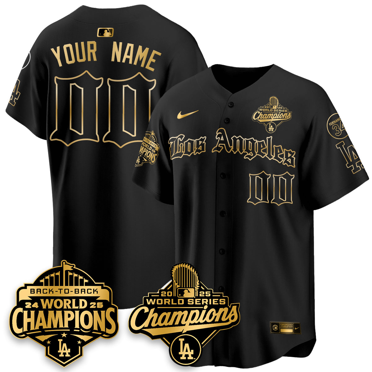 LAD 2025 World Series Champions Vapor Premier Limited Jersey - LA Gothic Edition - All Stitched