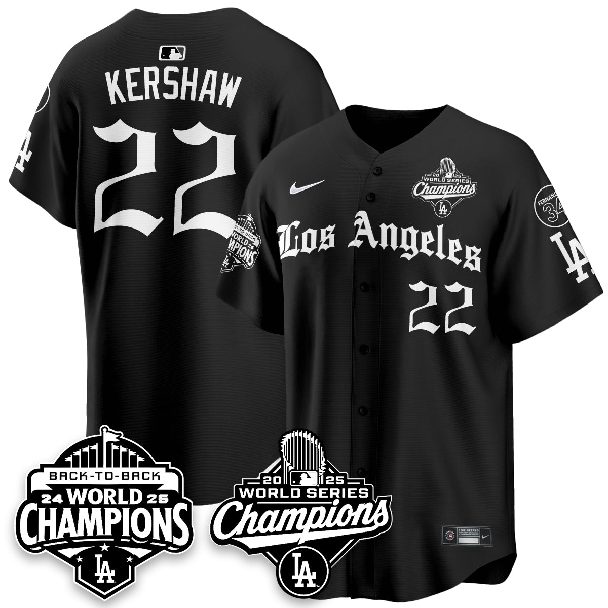 LAD 2025 World Series Champions Vapor Premier Limited Jersey - LA Gothic Edition - All Stitched