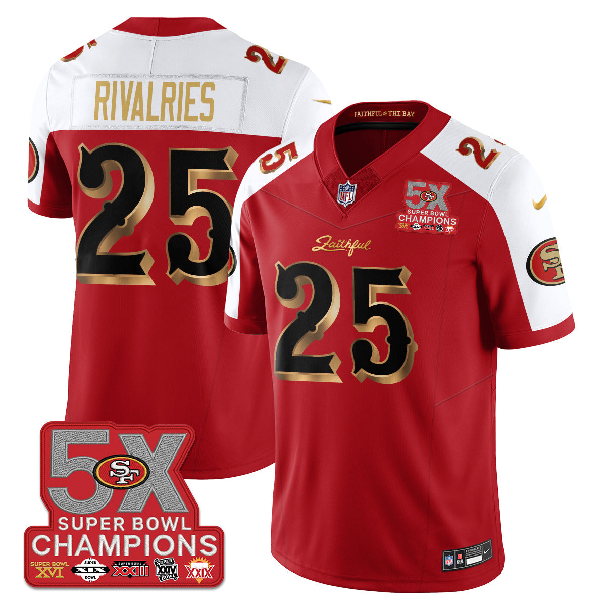 SF Rivalries 5-Time Champions Patch Vapor Limited Jersey - All Stitched