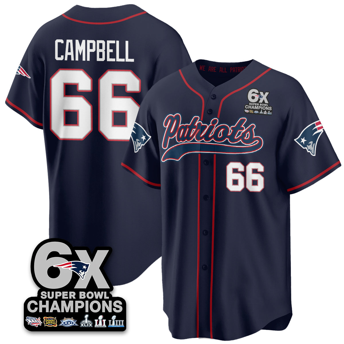 NE 6-Time Champions Patch Vapor Baseball Jersey - All Stitched